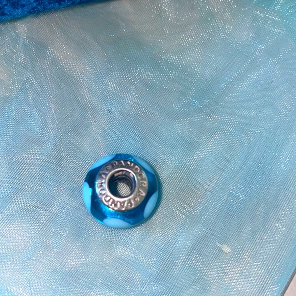 Authentic Pandora Blue Murano with Light Blue Hearts Bead - Picture 2 of 3
